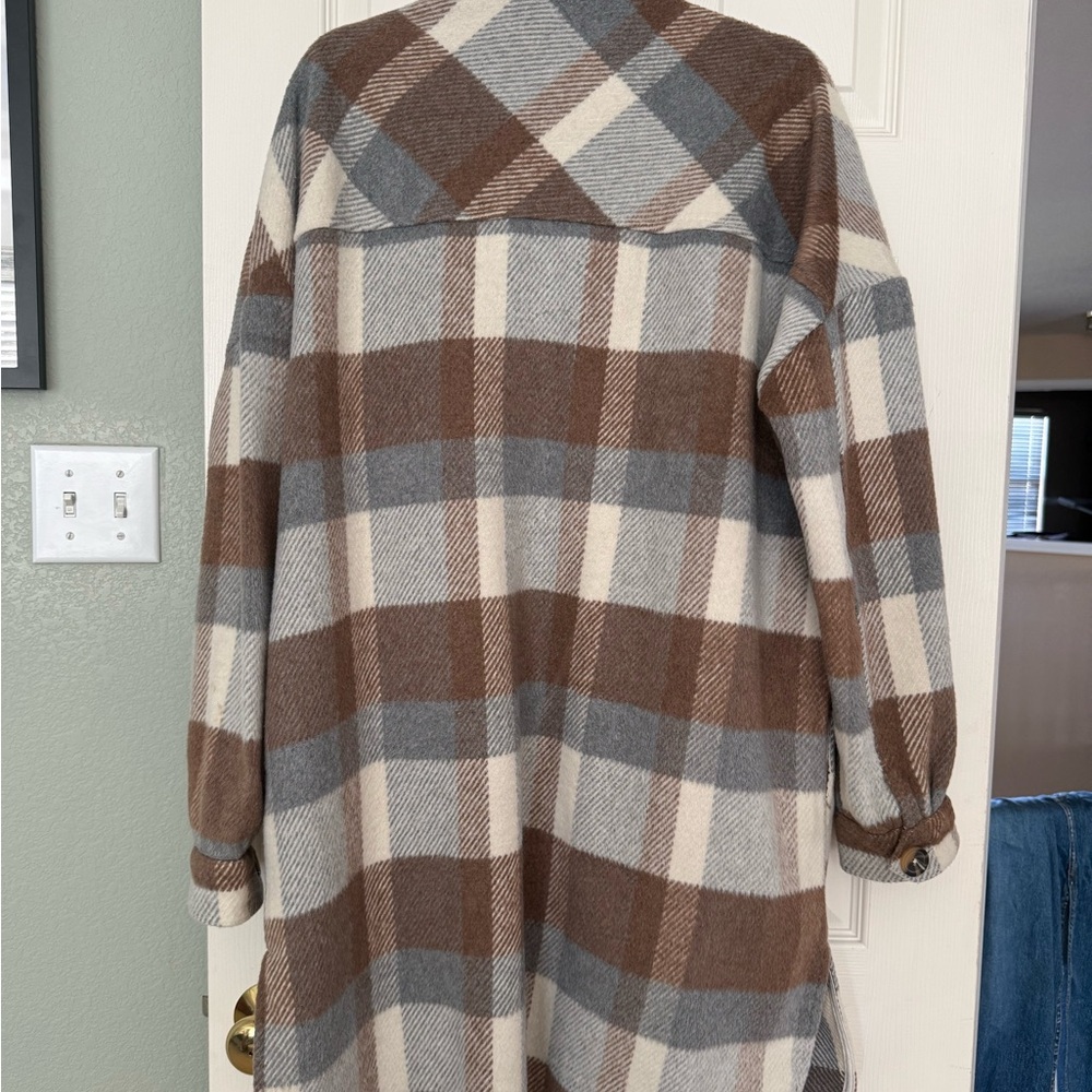Evereve Oversized Plaid Shacket Xl - Picture 9 of 9